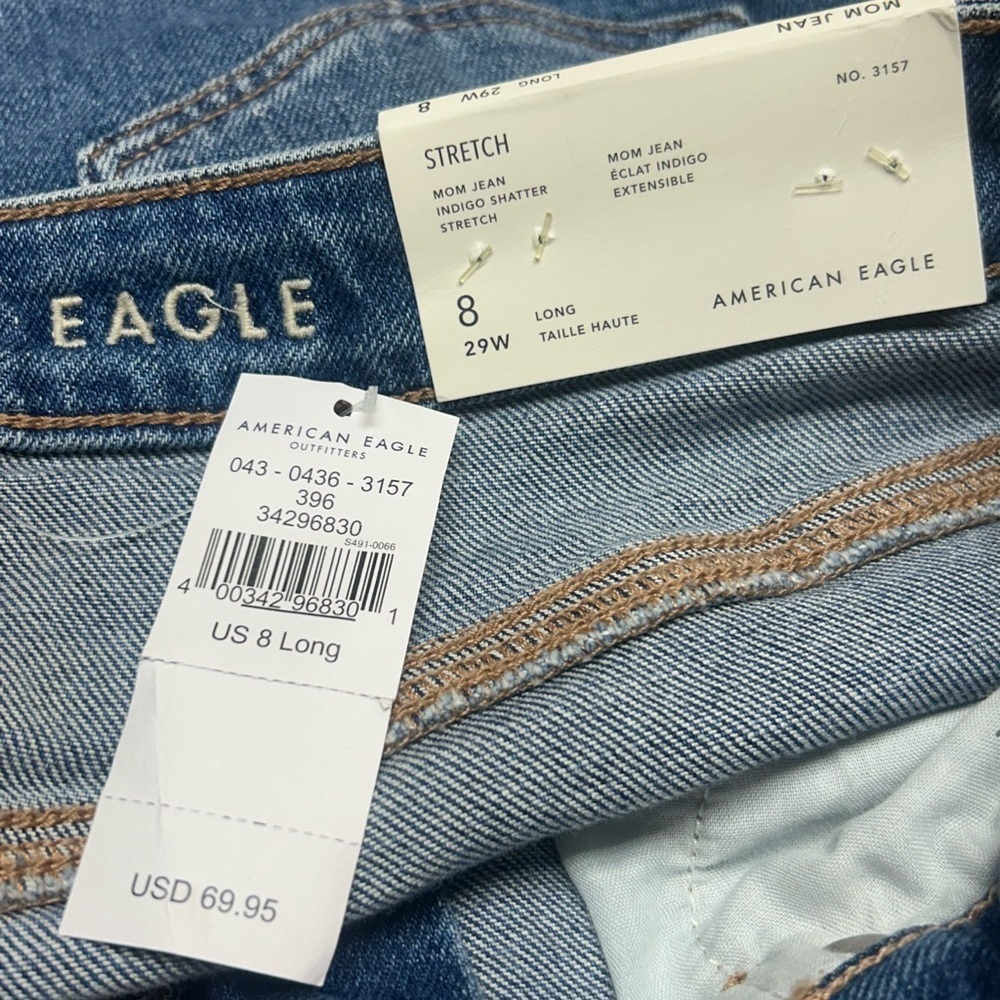 AEO American Eagle High Rise Mom Jean Size 8 Long NWT - Picture 3 of 10